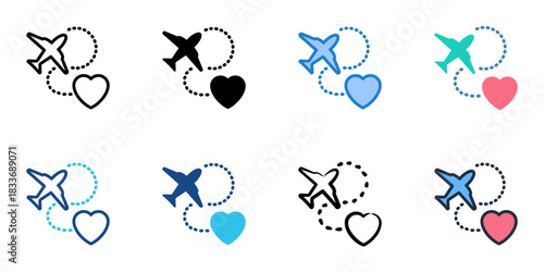 Honeymoon icon set multiple style vector collection. Editable Stroke 
