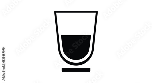 A minimalist black and white illustration depicting a filled glass with a dark liquid silhouette