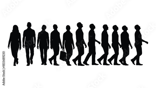 Diverse group of people silhouettes isolated on white background, Vector