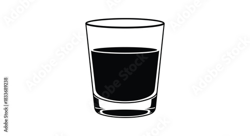 A simple black and white illustration of a glass filled with dark liquid silhouette