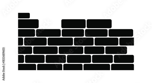 A fragmented brick wall design in a stark black and white composition silhouette