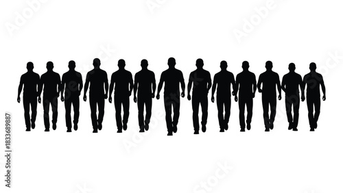 Male silhouettes walking isolated on white background, Vector