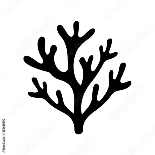 Black silhouette of branching marine coral or plant element Vector, illustration