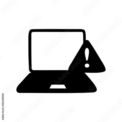 Laptop computer with warning sign indicating system error Vector, illustration