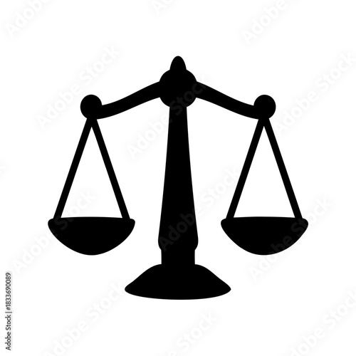 Black silhouette of traditional balance scales, law symbol Vector, illustration