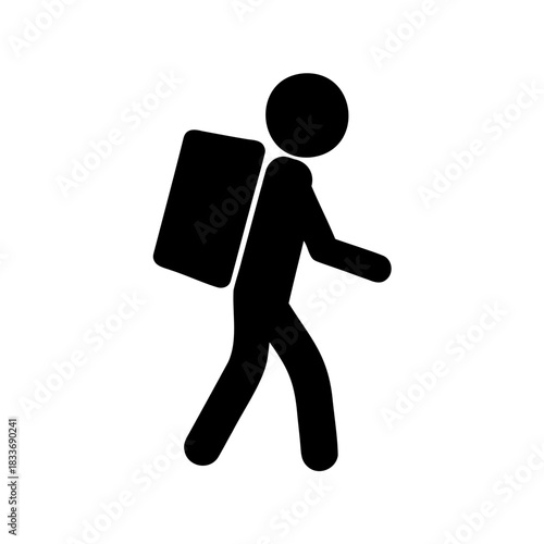 Person walking with a large delivery backpack icon illustration Vector, illustration