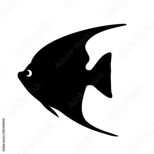 Angelfish black silhouette isolated simple graphic design Vector, illustration