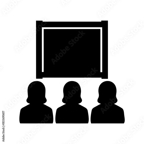 Audience group watching presentation screen icon vector Vector, illustration