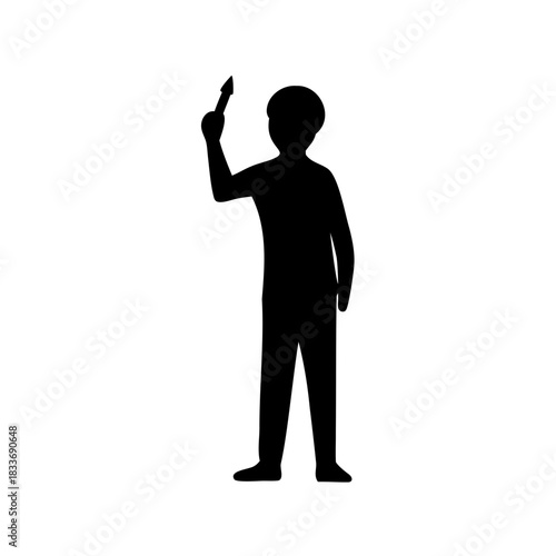 Silhouette of person holding up an arrow, pointing upwards Vector, illustration