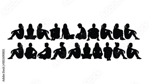 Sitting people silhouettes collection isolated on white background, Vector