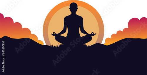 Find inner peace with mindful meditation at sunset, a serene and calming silhouette perfect for wellness campaigns and relaxation resources