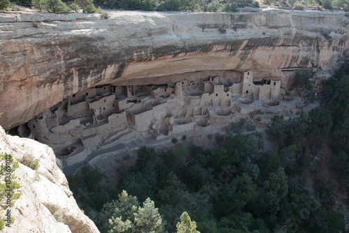 View of Ancient Pueblo Cliff Dwelling Cliff Palace in Mesa Verde National Park of Colorado, USA