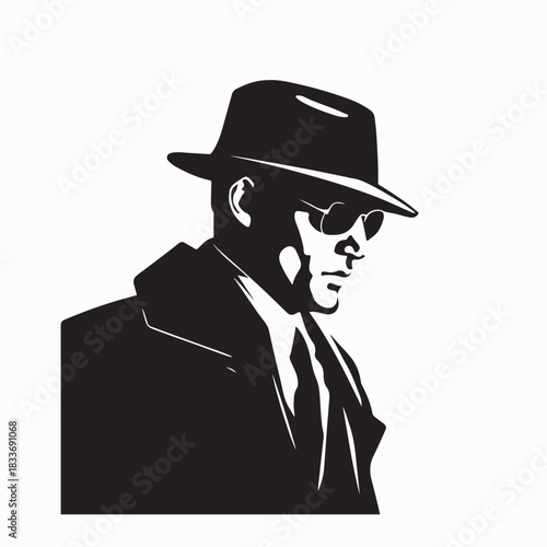 Detective Silhouette in Classic Style on white background