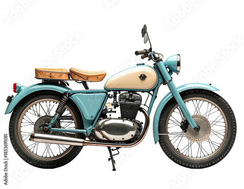 Classic light blue & cream motorcycle, side view