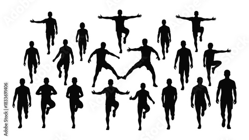 Collection of human silhouettes in dynamic poses isolated on white background, Vector