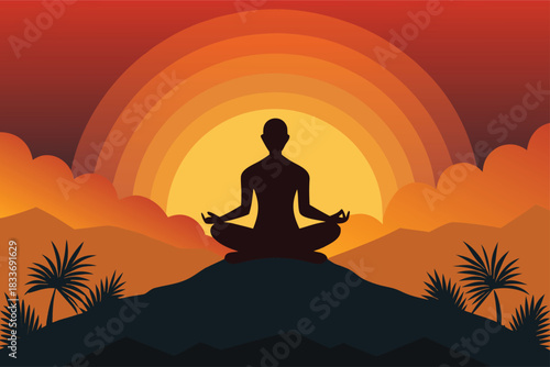 Find inner peace with mindful meditation at sunset in stunning natural landscape, perfect for wellness retreats and spiritual content creators seeking tranquility