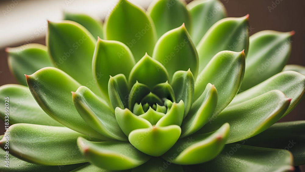 Fototapeta premium Detailed close-up of a vibrant green succulent plant with symmetrical leaves