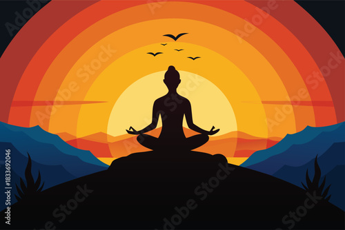 Find inner peace with meditation at sunset, surrounded by mountains and nature's beauty for mindfulness and wellness retreats and spiritual journeys