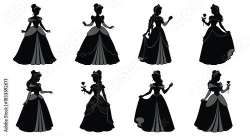 Silhouettes of elegant princesses in long gowns a regal and timeless display