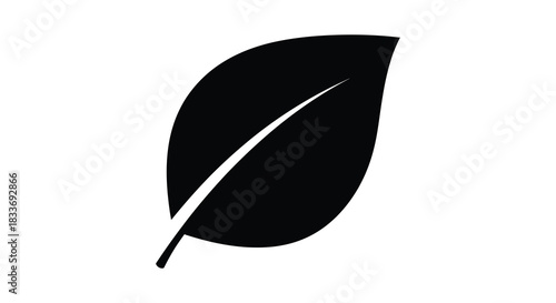 A simple black leaf graphic design with a prominent central vein a striking silhouette