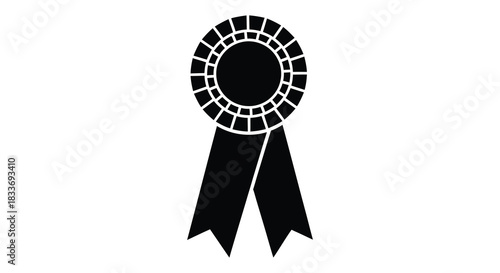 A striking black and white graphic of a ribbon rosette award a classic silhouette