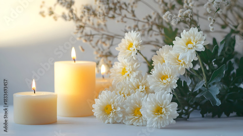 burning candle on a christmas tree