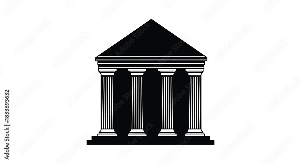 Naklejka premium a classic architectural structure with columns and a triangular pediment silhouette