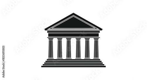 A classic architectural building facade with detailed columns and a triangular pediment silhouette