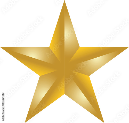 Shiny golden fivepointed star graphic, symbolizing achievement, quality, or excellence in a simple vector illustration