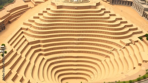 trapezoid. Symmetrical terraced gardens with trapezoid shapes in a sand-colored palette. real-estate listings.