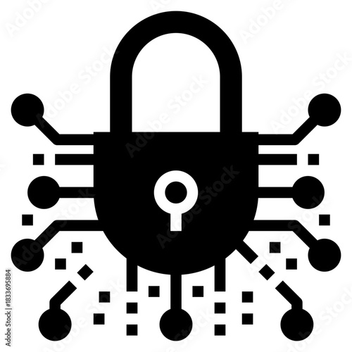 key lock digital internet online cyber security protection solid glyph icon