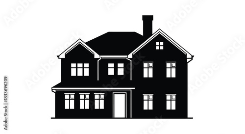 A striking black and white image of a classic two story home design silhouette