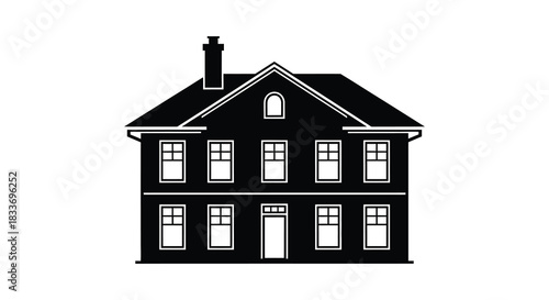 a classic two story house with a chimney and windows depicted as a silhouette