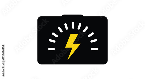 a black dashboard display showing a yellow warning light with a lightning bolt silhouette