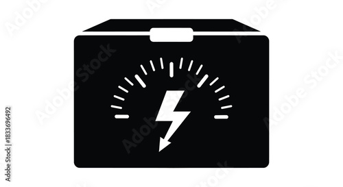 A black electrical box with a lightning bolt indicator a modern power symbol silhouette