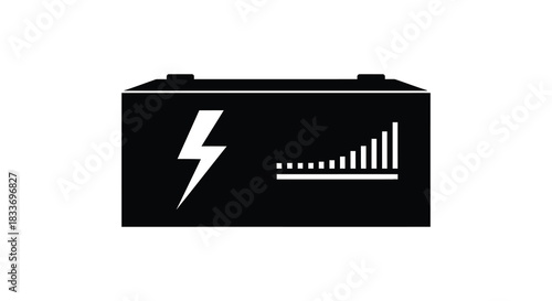 A black car battery warning sign displaying a lightning bolt and signal bars silhouette