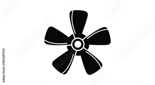 A striking black and white depiction of a five bladed fan a minimalist silhouette