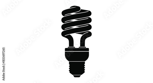 A striking black image depicts a coiled energy saving lightbulb a bold silhouette