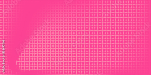 modern.Pink orange polka dots gradient halftone background. Pop art cartoon dot texture with comic graphic design, Horizontal abstract pattern wall for cover digital technology.