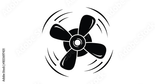 A striking black and white image depicting a rotating fan with circular motion silhouette