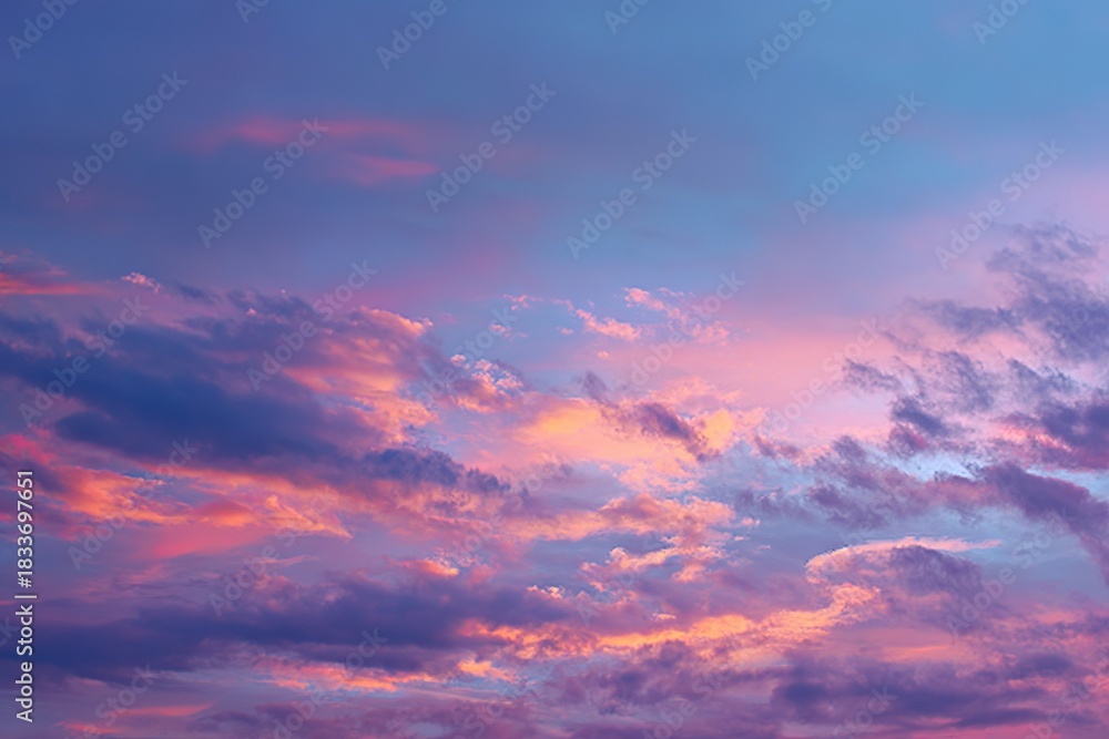 Obraz premium Vibrant Sunset Sky with Colorful Pink and Purple Clouds