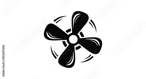 A striking black and white illustration of a propeller dynamically rendered as a silhouette