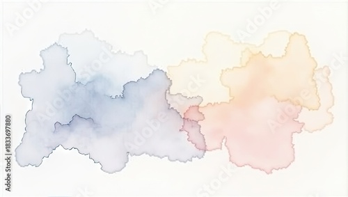 A watercolor artwork presents a collection of abstract shapes and forms, meticulously layered on a white background.