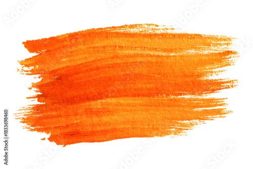 Vibrant orange and yellow watercolor brush stroke texture with visible bristle marks isolated on transparent background