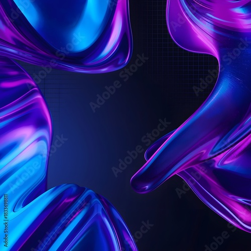 Wallpaper Mural Vibrant abstract 3D fluid shapes in glowing blue and purple tones creating a modern futuristic digital background with smooth reflective gradients and depth Torontodigital.ca