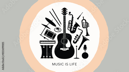 Musical instruments vector illustration a collection of band equipment perfect for music event posters and graphic design