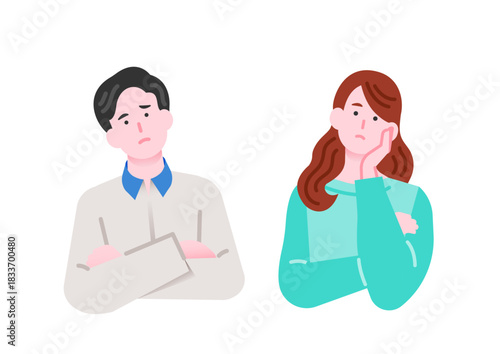 悩み顔の男女ビジネスパーソンのイラスト
