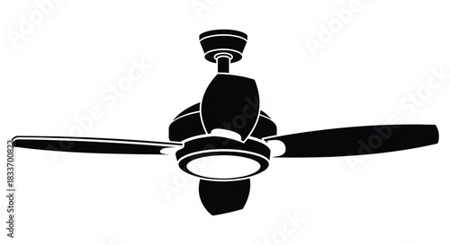 An elegant ceiling fan with five blades shown in a striking black silhouette