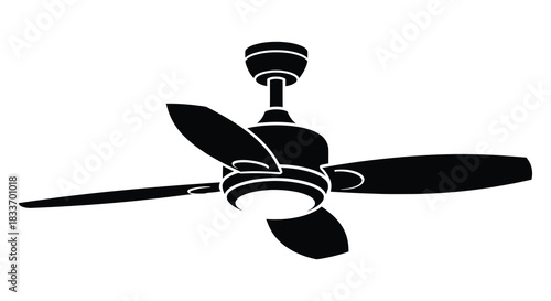 A striking black ceiling fan design with five blades elegantly captured in silhouette