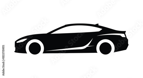 A sleek modern sports car design shown in a striking black and white silhouette